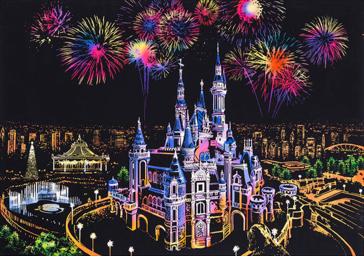 Dream Castle scratch art design featuring fairytale architecture and magical elements