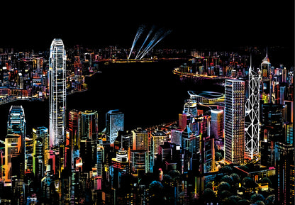 Hong Kong scratch art featuring city skyline and harbor