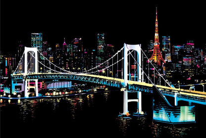 Tokyo scratch art design featuring modern cityscape and traditional elements